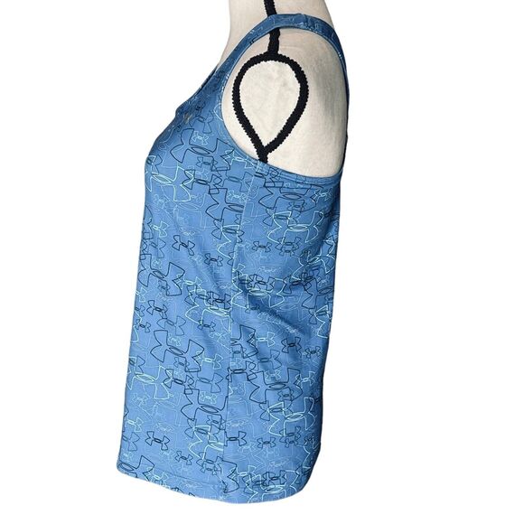 Under Armour Medium Athletic Top HeatGear Racerback Scoop Neck Fitness Blue Logo - Picture 4 of 9